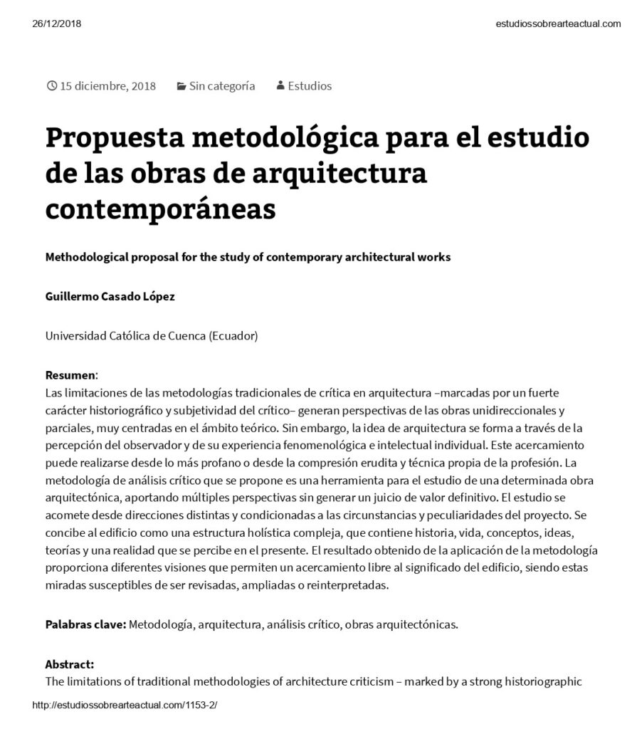 portada Propuesta metodológica para el estudio de las obras de arquitectura contemporáneas